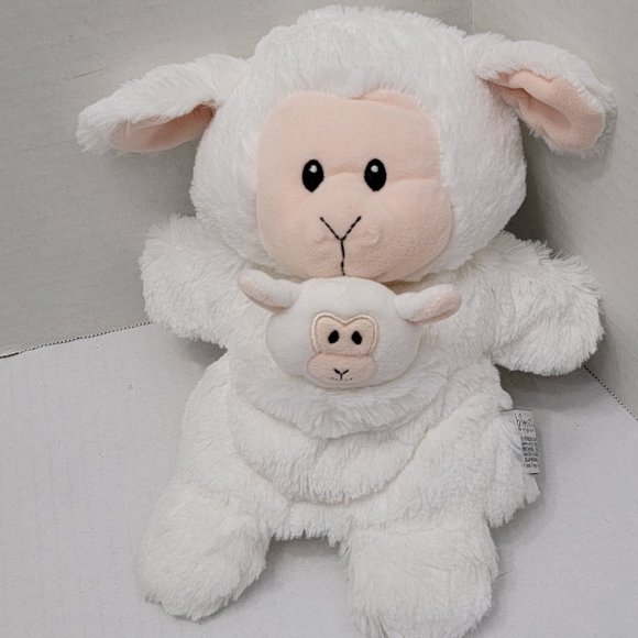 b Boutique by Evergreen Plush Soft Mom Baby Hand Puppet White Lamb Sheep Animal - Picture 1 of 10